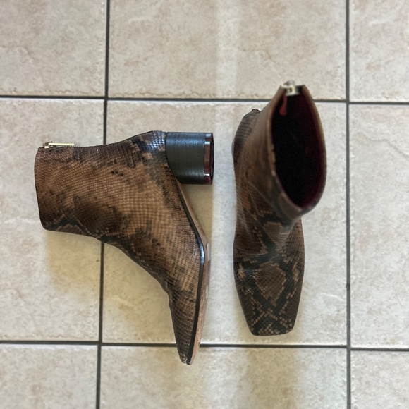 MM6 MAISON MARGIELA Brown Snake Leather Square Toe Zipper Heel Boots 7.5 7 6 6.5 - Picture 7 of 12